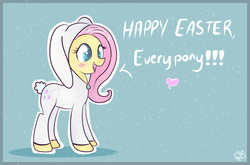 Size: 1261x830 | Tagged: safe, artist:balloons504, fluttershy, pony, g4, bunny costume, bunnyshy, clothes, cute, daaaaaaaaaaaw, easter, female, hnnng, shyabetes, smiling, solo