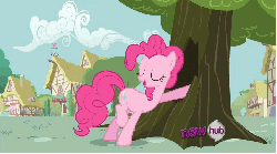 Size: 900x501 | Tagged: safe, edit, edited screencap, screencap, pinkie pie, earth pony, pony, g4, it's about time, animated, creeper, death, explosion, female, hub logo, logo, mare, minecraft, surprised, the hub, this ended in death, tree, wide eyes