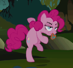 Size: 320x300 | Tagged: safe, screencap, pinkie pie, earth pony, pony, bridle gossip, g4, season 1, animated, bipedal, cropped, dancing, evil enchantress, female, hopping, loop, solo, spitty pie, tongue out