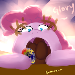 Size: 1280x1280 | Tagged: safe, artist:ifthemainecoon, pinkie pie, earth pony, pony, g4, 30 minute art challenge, cadbury, cadbury creme egg, cadbury egg, candy, chocolate, chocolate egg, egg, female, food, solo