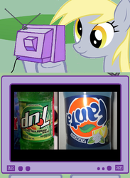 Size: 844x1156 | Tagged: safe, derpy hooves, pegasus, pony, g4, 7up, dnl, exploitable meme, fanta, female, mare, shokata, soda, tv meme, upside down