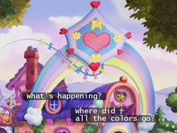 Size: 640x480 | Tagged: safe, screencap, g3, the runaway rainbow, colors, crisis, fading, no pony, rainbow colors, subtitles