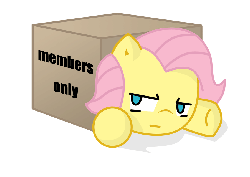 Size: 900x638 | Tagged: safe, artist:xilefti, fluttershy, pegasus, pony, g4, animated, box, female, flutterbox, looking sideways, mare, ponies sliding into a box, pony in a box, simple background, solo, unamused, white background
