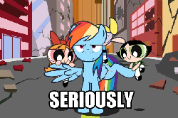 Size: 600x400 | Tagged: safe, edit, rainbow dash, pegasus, pony, g4, animated, antoinette, cute, female, fixed loop, seriously, the powerpuff girls, they wont stop touching me