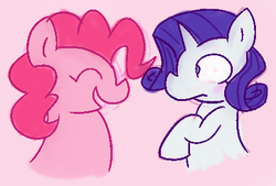 Size: 427x289 | Tagged: safe, artist:raincupcake, pinkie pie, rarity, g4, blushing, female, lesbian, ship:raripie, shipping