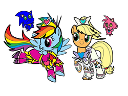 Size: 1024x768 | Tagged: safe, artist:omegaridersangou, applejack, rainbow dash, g4, amy rose, choppy, clothes, cosplay, costume, crossover, cure bloom, cure egret, flappy (pretty cure), precure, pretty cure, pretty cure splash star, sonic the hedgehog, sonic the hedgehog (series)