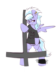 Size: 1280x1673 | Tagged: dead source, safe, artist:kryptchild, cloudchaser, pony, g4, clothes, cross, cross of st peter, female, gorgoroth, goth, inverted cross, request, shirt, solo