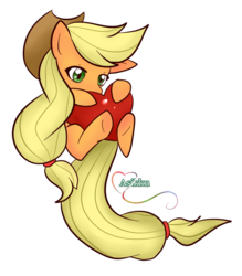 Size: 872x996 | Tagged: safe, artist:asikku, applejack, earth pony, pony, g4, apple, female, food, heart, simple background, solo