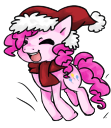Size: 425x488 | Tagged: safe, artist:melipuffles, pinkie pie, earth pony, pony, g4, clothes, female, hat, santa hat, scarf, solo