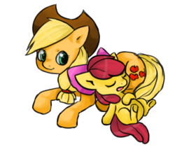 Size: 597x501 | Tagged: safe, artist:melipuffles, apple bloom, applejack, g4, sleeping