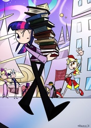 Size: 466x650 | Tagged: safe, artist:astalakio, derpy hooves, twilight sparkle, human, g4, book, canterlot, humanized, skinny, thin