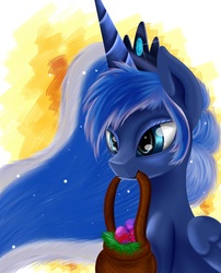 Size: 2984x3688 | Tagged: safe, artist:carligercarl, princess luna, pony, g4, easter, female, mouth hold, solo