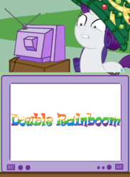 Size: 563x771 | Tagged: safe, rarity, pony, double rainboom, g4, christmas, christmas tree, double rainboom drama, drama, exploitable meme, female, hat, holiday, mare, reaction image, solo, tree, tv meme