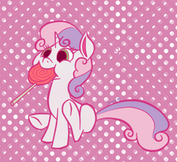 Size: 690x630 | Tagged: safe, artist:jigglybelle, sweetie belle, g4, candy, eating, food, lollipop, mouth hold