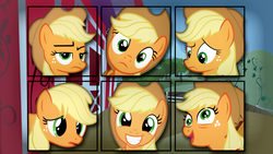 Size: 1920x1080 | Tagged: safe, artist:overmare, applejack, g4, collage, derp, sweet apple acres, vector, wallpaper