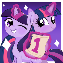 Size: 2480x2480 | Tagged: safe, artist:aruurara, artist:momo, twilight sparkle, g4, 1, cute, duality, magic, scroll, self ponidox, telekinesis, twiabetes