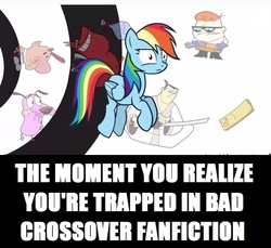 Size: 743x682 | Tagged: safe, rainbow dash, pegasus, pony, double rainboom, g4, cartoon network, courage the cowardly dog, dexter's laboratory, double rainboom drama, drama, meta, nose picking, plank, samurai jack, the grim adventures of billy and mandy, the red guy