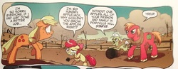 Size: 1401x543 | Tagged: safe, idw, official comic, apple bloom, applejack, big macintosh, granny smith, earth pony, pony, g4, spoiler:comic, male, moon, nightmare dreamscape, stallion