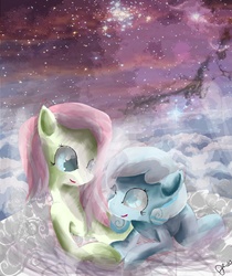 Size: 2948x3513 | Tagged: safe, artist:owlvortex, oc, oc only, oc:primrose, oc:snowdrop, pegasus, pony, snowdrop (animation), cloud, cloudy, female, mother and child, mother and daughter, starry night, stars