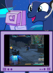 Size: 563x769 | Tagged: safe, princess luna, gamer luna, g4, exploitable meme, gundam, mobile suit gundam online, pc game, tv meme, youtube