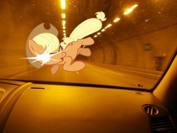 Size: 2560x1920 | Tagged: safe, artist:fabulouspony, artist:hachaosagent, artist:nefletstock, applejack, earth pony, pony, g4, car, irl, photo, ponies in real life, solo, tunnel