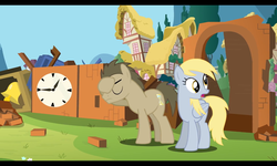 Size: 1280x768 | Tagged: safe, derpy hooves, doctor whooves, time turner, earth pony, pegasus, pony, double rainboom, g4, clock, female, male, mare, stallion