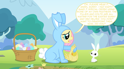 Size: 6000x3375 | Tagged: safe, artist:mandydax, angel bunny, fluttershy, g4, animal costume, bird costume, bunny costume, bunnyshy, chick, clothes, costume, easter, show accurate