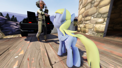 Size: 1024x576 | Tagged: safe, derpy hooves, human, pegasus, pony, g4, 3d, back to the future, butt, delorean, female, gmod, great scott, mare, plot, source filmmaker
