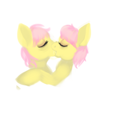 Size: 1280x1428 | Tagged: safe, fluttershy, pony, g4, butterscotch, duo, eyes closed, female, kiss on the lips, kissing, male, rule 63, selfcest, ship:flutterscotch, simple background, straight, white background