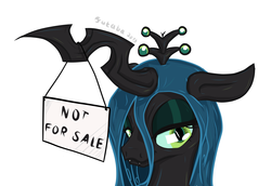 Size: 6422x4417 | Tagged: dead source, safe, artist:da-futaba, queen chrysalis, g4, absurd resolution, female, looking at you, not for sale, portrait, sign, solo