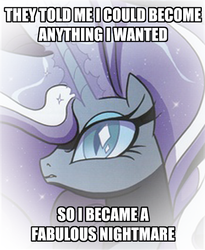 Size: 514x628 | Tagged: safe, idw, nightmare rarity, pony, g4, spoiler:comic, comic, image macro, nightmare grayity, solo, they told me