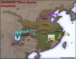 Size: 800x624 | Tagged: safe, china, dynasty warriors, earth, equestria, map, ms paint, pegasopolis, romance of the three kingdoms, shu, three kingdoms, unicornia, wei, wu