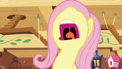 Size: 1920x1080 | Tagged: safe, screencap, fluttershy, pony, g4, stare master, female, hub logo, mare, solo