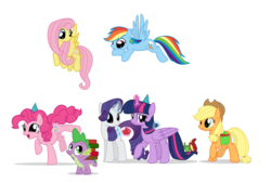 Size: 5168x3488 | Tagged: safe, artist:bristlestream, applejack, fluttershy, pinkie pie, rainbow dash, rarity, spike, twilight sparkle, alicorn, dragon, earth pony, pegasus, pony, unicorn, g4, absurd resolution, female, horn, magic, male, mane seven, mane six, mare, simple background, transparent background, twilight sparkle (alicorn)