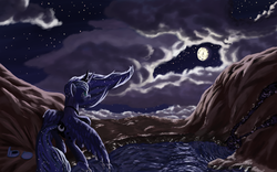 Size: 2891x1802 | Tagged: safe, artist:morevespenegas, princess luna, pony, g4, cloud, cloudy, female, moon, night, solo, water