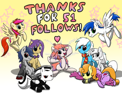 Size: 1235x942 | Tagged: safe, artist:pavagat, berry punch, berryshine, carrot top, golden harvest, oc, oc:unie, earth pony, pegasus, pony, g4, ask, cute, followers, group pic, tumblr, un13un