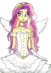 Size: 1000x1440 | Tagged: safe, artist:natsunohuyana, princess cadance, human, g4, female, humanized, solo, traditional art, winged humanization