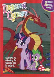 Size: 800x1128 | Tagged: safe, basil, spike, twilight sparkle, dragon, pony, unicorn, dragon quest, g4, official, bindle, unicorn twilight