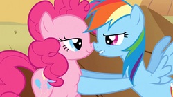 Size: 1920x1080 | Tagged: safe, screencap, pinkie pie, rainbow dash, pony, g4, over a barrel, lidded eyes, out of context