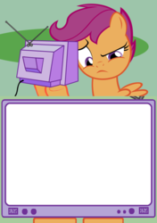 Size: 564x800 | Tagged: safe, artist:flutterguy317, scootaloo, g4, exploitable, exploitable meme, eyebrows, female, filly, foal, meme, raised eyebrow, template, tv meme