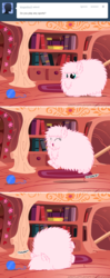 Size: 650x1635 | Tagged: safe, artist:mixermike622, oc, oc only, oc:fluffle puff, tumblr:ask fluffle puff, g4, ask, crash, cute, faceplant, fluffle cat, flufflebetes, fluffy, ocbetes, pounce, tumblr, yarn ball