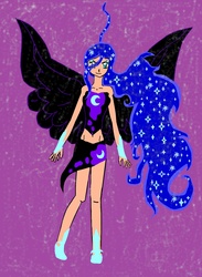 Size: 2004x2738 | Tagged: safe, artist:mewluna, nightmare moon, human, g4, female, humanized, skinny, solo, thin, winged humanization