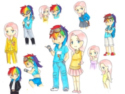 Size: 4353x3269 | Tagged: safe, artist:amaerise, fluttershy, rainbow dash, human, g4, chibi, humanized, traditional art