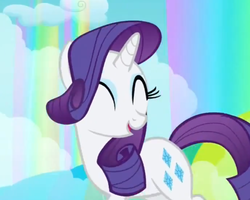 Size: 771x616 | Tagged: safe, screencap, rarity, g4, sleepless in ponyville, happy, rainbow waterfall, winsome falls