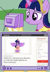 Size: 564x800 | Tagged: safe, twilight sparkle, alicorn, pony, g4, alicorn drama, change.org, exploitable meme, meme, meta, petition, tv meme, twilight sparkle (alicorn)