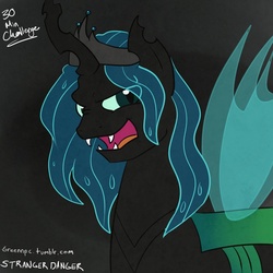 Size: 1000x1000 | Tagged: safe, artist:strangerdanger, queen chrysalis, changeling, changeling queen, g4, 30 minute art challenge, crown, female, gray background, jewelry, king metamorphosis, regalia, rule 63, simple background, solo