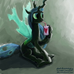 Size: 1280x1280 | Tagged: safe, artist:dahtamnay, queen chrysalis, changeling, changeling queen, g4, 30 minute art challenge, crown, female, jewelry, juice box, regalia