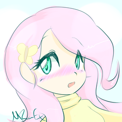 Size: 1000x1000 | Tagged: safe, artist:mrafx, fluttershy, human, g4, blushing, female, humanized, solo