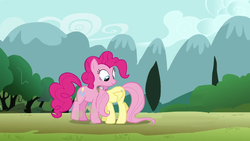 Size: 1280x720 | Tagged: safe, artist:capnpea, edit, edited screencap, screencap, fluttershy, pinkie pie, g4, fimbriae, portal, wat