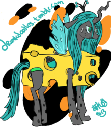 Size: 574x657 | Tagged: safe, artist:tako, queen chrysalis, g4, 30 minute art challenge, best character on the show, cheese, cheeselegs, costume, holes in wings, queen swissalis